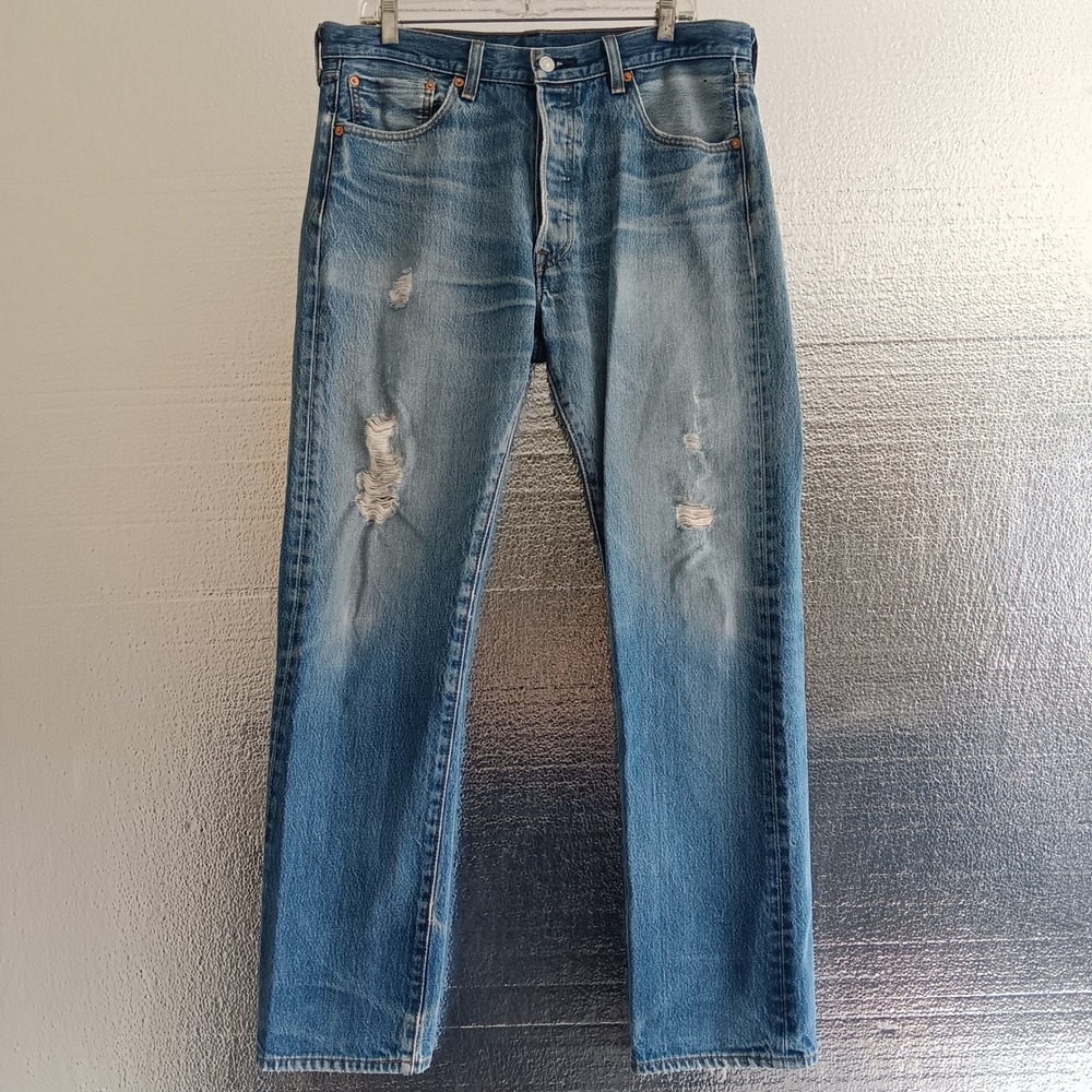 Levi's 501 XX Original Fit Jeans Mens 35x34 *35x32 Blue Distressed Button Fly